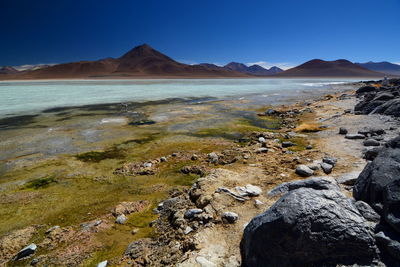 Scenic view of beach against clear sky