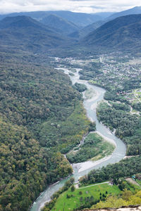 Landscape of a mountain river from the top of the mountains in autumn.