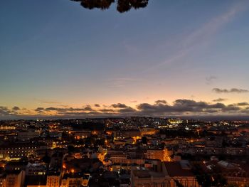 High angle view of townscape against sky during sunset