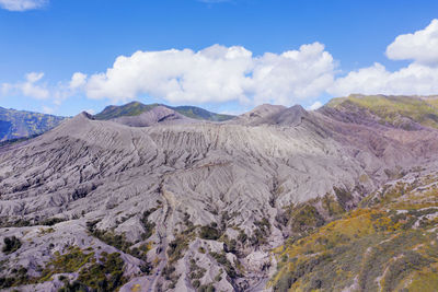 Panoramic view of volcanic landscape against sky