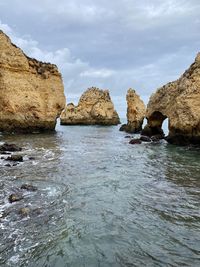 Rocks in sea against sky