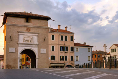 Historic town gate porta garibaldi o torre santa maria  in chioggia, italy