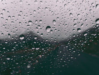 Close-up of raindrops on glass window