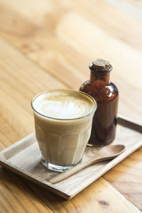 High angle view of coffee on table