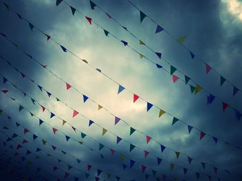 Multi colored bunting against sky