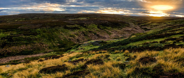 Scenic view of landscape against sky during sunset