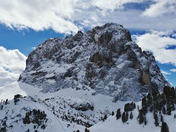 Low angle view of snowcapped mountain against sky