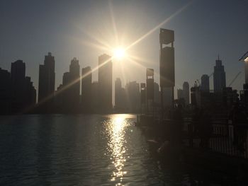 City skyline at sunset