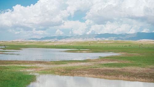 Scenic view of lake against sky