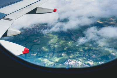 Aerial view of airplane wing