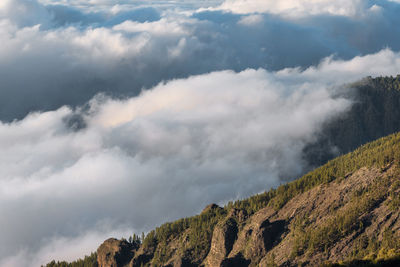 Scenic view of mountains against cloudy sky