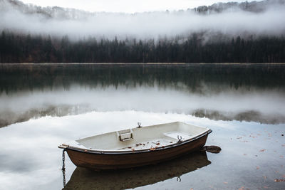 Boat moored on lake 