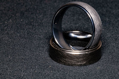 High angle view of wedding rings