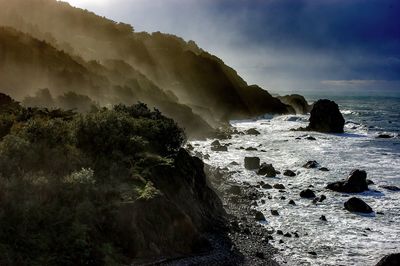 Scenic view of sea against cloudy sky