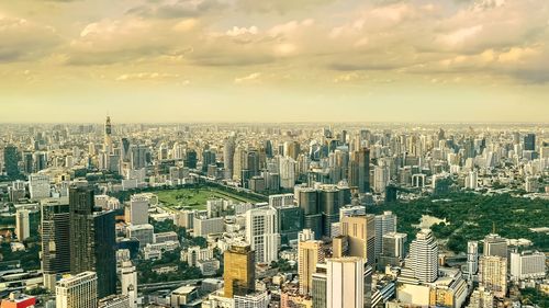 Aerial view of cityscape against sky during sunset,bangkok,thailand