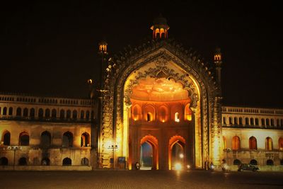 Illuminated building at night