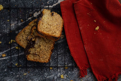 High angle view of bread on ground