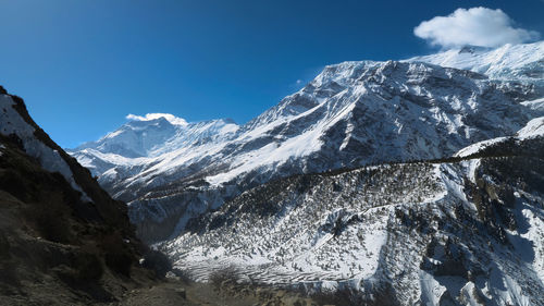 Scenic view of snowcapped mountains against sky