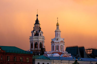 Low angle view of church against sky during sunset