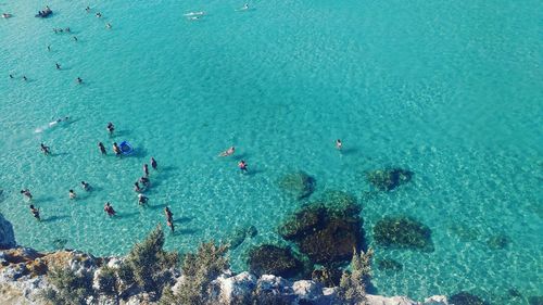 High angle view of people on beach