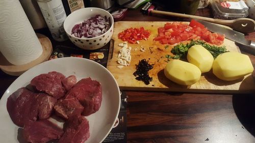 High angle view of food in plate