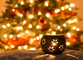 Close-up of illuminated christmas tree at night