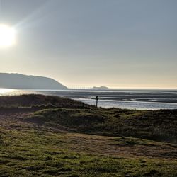 Scenic view of beach against sky during sunset