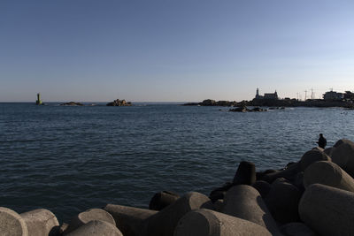 Scenic view of sea against clear sky