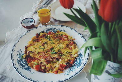 Close-up of breakfast served on plate