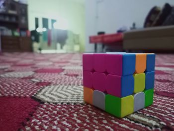 Close-up of multi colored toy on table