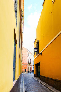 Empty alley amidst buildings in city