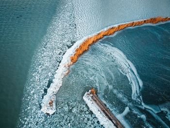 High angle view of ship in sea