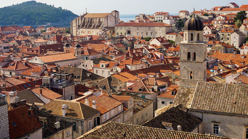 High angle view of buildings in city