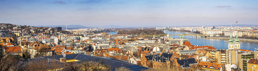 High angle view of cityscape against sky