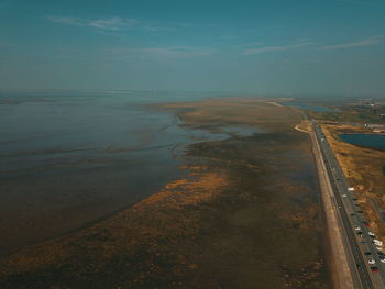 High angle view of beach against sky