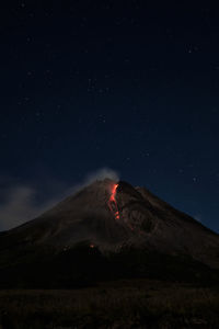 Mount merapi erupts with high intensity at night during a full moon. 