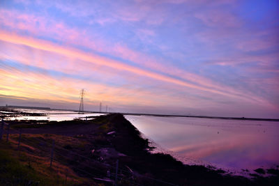 Scenic view of sea against sky at sunset