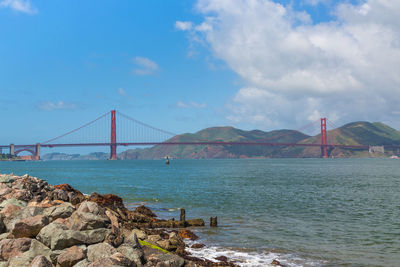 Famous golden gate bridge, san francisco at night, usa. golden gate bridge vivid day landscape.