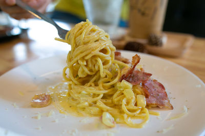 Close-up of noodles in plate