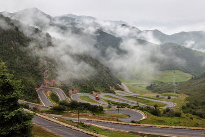 High angle view of road on mountain against sky