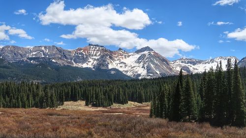 Scenic view of snowcapped mountains against sky