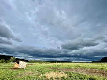 Scenic view of dramatic sky over land