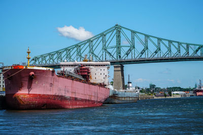 Bridge over river against blue sky