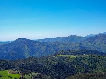 Scenic view of mountains against clear blue sky