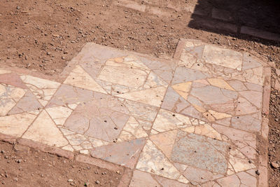 High angle view of tiled floor