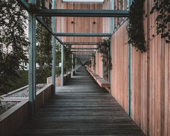 Empty footpath amidst buildings