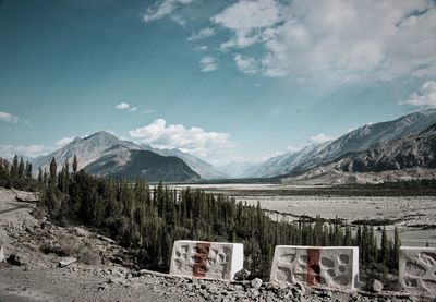 Scenic view of snowcapped mountains against sky