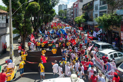 Brazilians protest with banners and posters against the government of president jair bolsonaro 