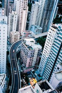 High angle view of buildings in city