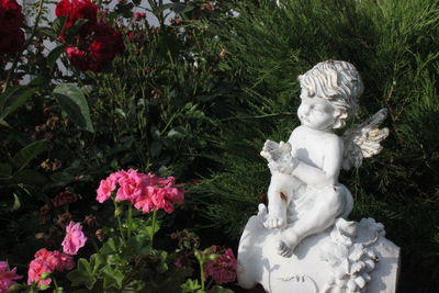 Statue of flowers in garden